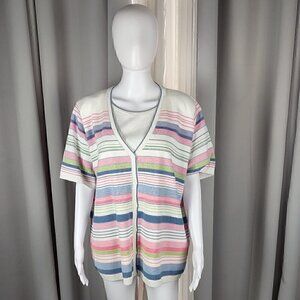 Alfred Dunner Women's Blue, Green, Pink & White Cardigan Sweater Size 2X